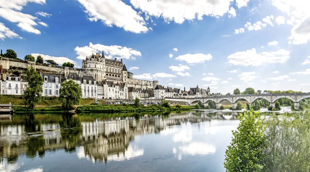 Amboise on Loire Valley in France panorama of the town with river and bridge
